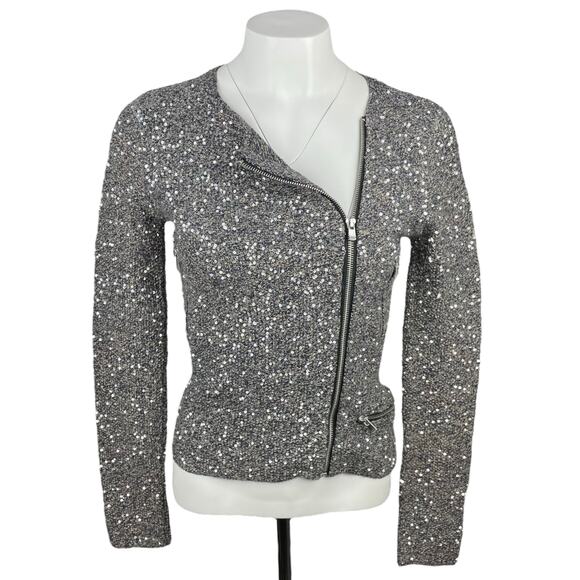 MAJE Brode Zip Shimmering Sequins Knitted Cardigan Sz Small - Picture 1 of 10